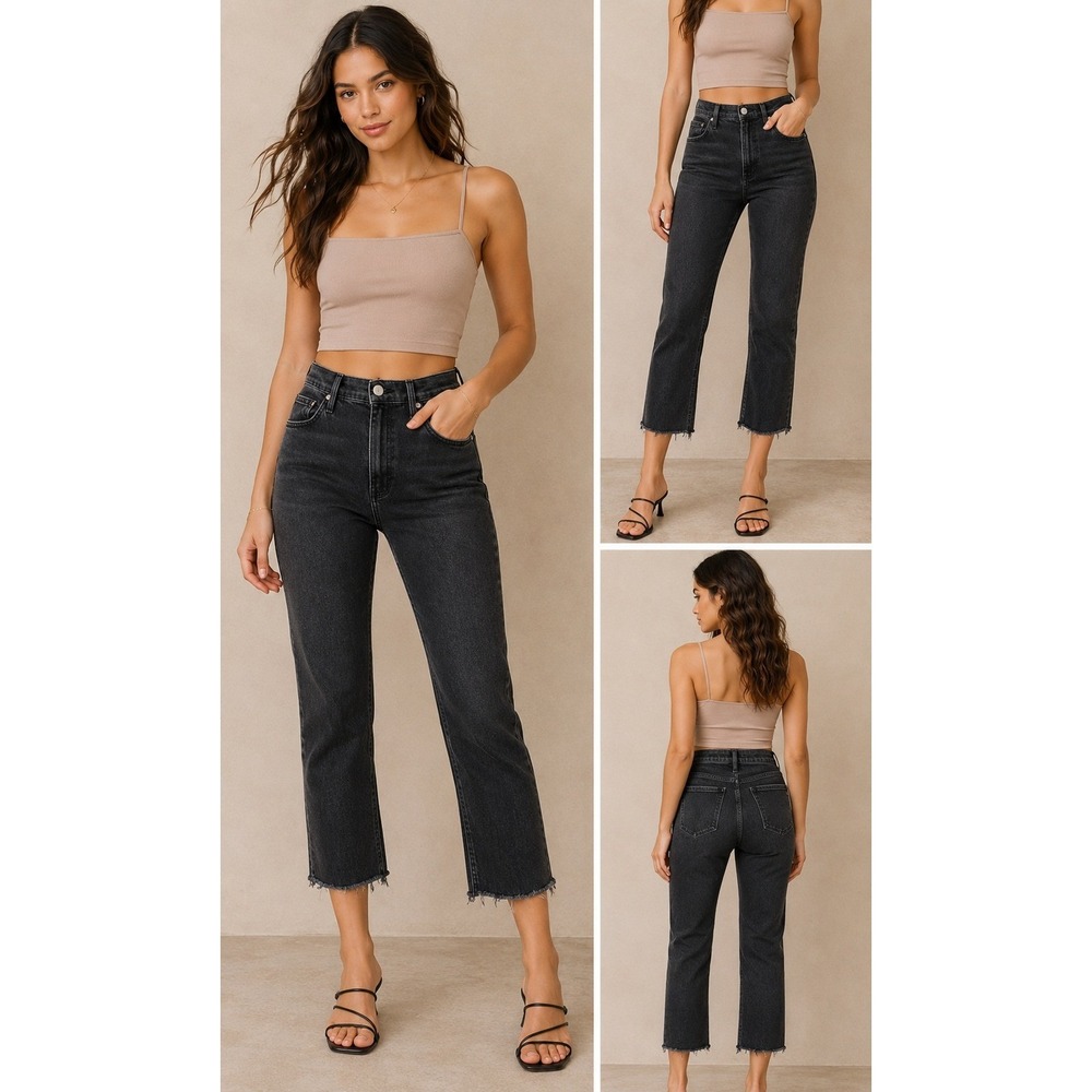 Black Orchid Cindy Slant Fray High Rise‎ Straight Jeans Size 27 Black